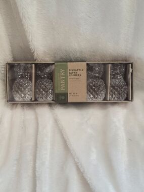 Williams Sonoma Pineapple Glass Taper Candle Holders Set of 4 NIB